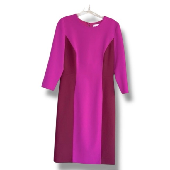 NWT Milly Hot Pink/Maroon Color Block Scuba Knit Sheath Dress Size 6 - Picture 2 of 15